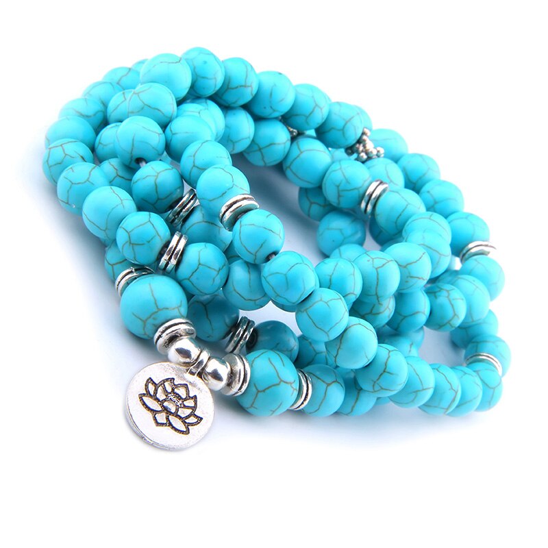 Hoge Quatity Natuurlijke Turkoois Steen Charme Om Armband Vrouwen Mannen 108 Mala Yoga Lotus Sieraden Ketting Pulseras