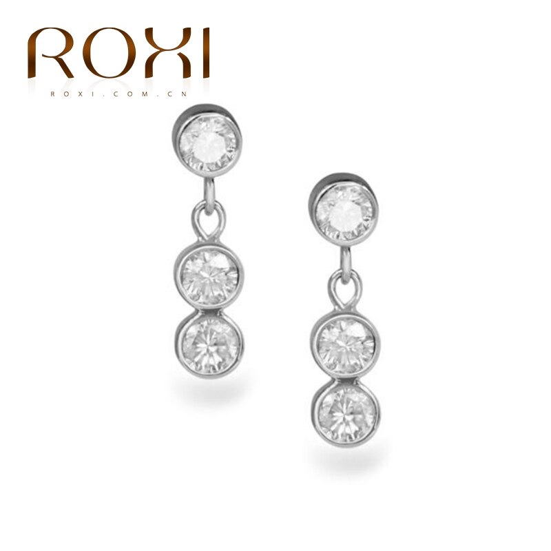 ROXI Cuore Triangolo Quadrato Luna Spille Catena Orecchie di Gatto di Cristallo Orecchini Con Perno Per le donne Ragazze Cartilagine Orecchino gioielli In Argento 925: Chain white gold