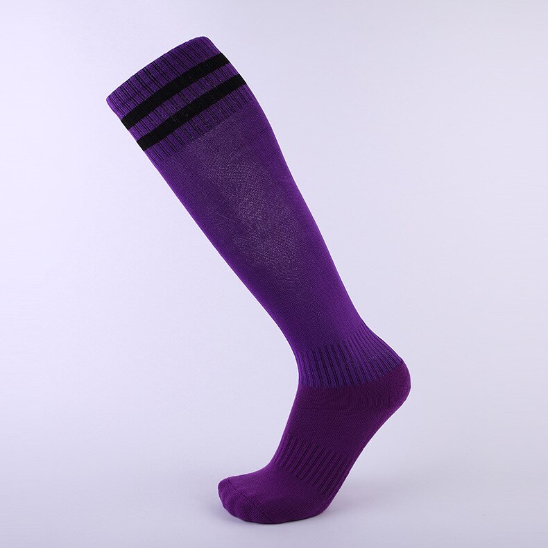 14 Color Non-slip Soccer Socks Kids & Adult Knee High Long Cotton Sport Football Team Socks Thick Towels Comfortable: Purple / Adult (EU 37-45)