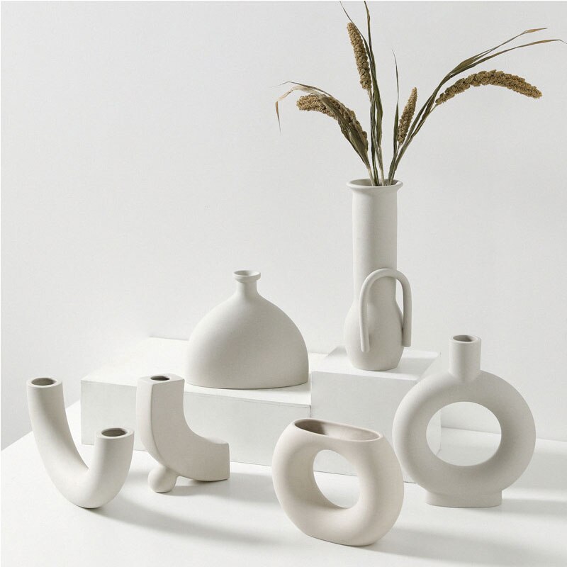Jarrón de cerámica de estilo nórdico para decoración del hogar, maceta de cerámica blanca para decoración del hogar, jarrones de arte, artesanías,