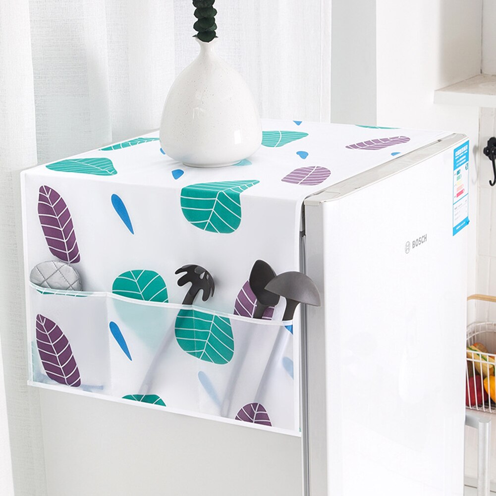 Husholdnings slidbestandigt køleskabsdæksel, multifunktionel hængende vaskemaskine opbevaringspose top: Nordiske blade
