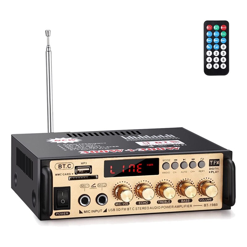 198a x 30 w x 2 ( rms bluetooth 5.0 stereo-audioverstärker , 250 w x 2 ( max ) 2 -kanal-leistungsverstärker-soundempfänger (eu-stecker): Default Title
