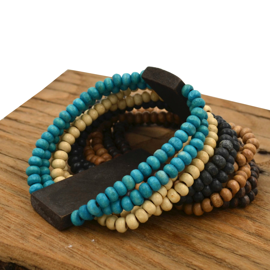 T011 Bigbing Sieraden Mode Blauw Hout Kralen Brede Stretch Armband Nikkel Gratis