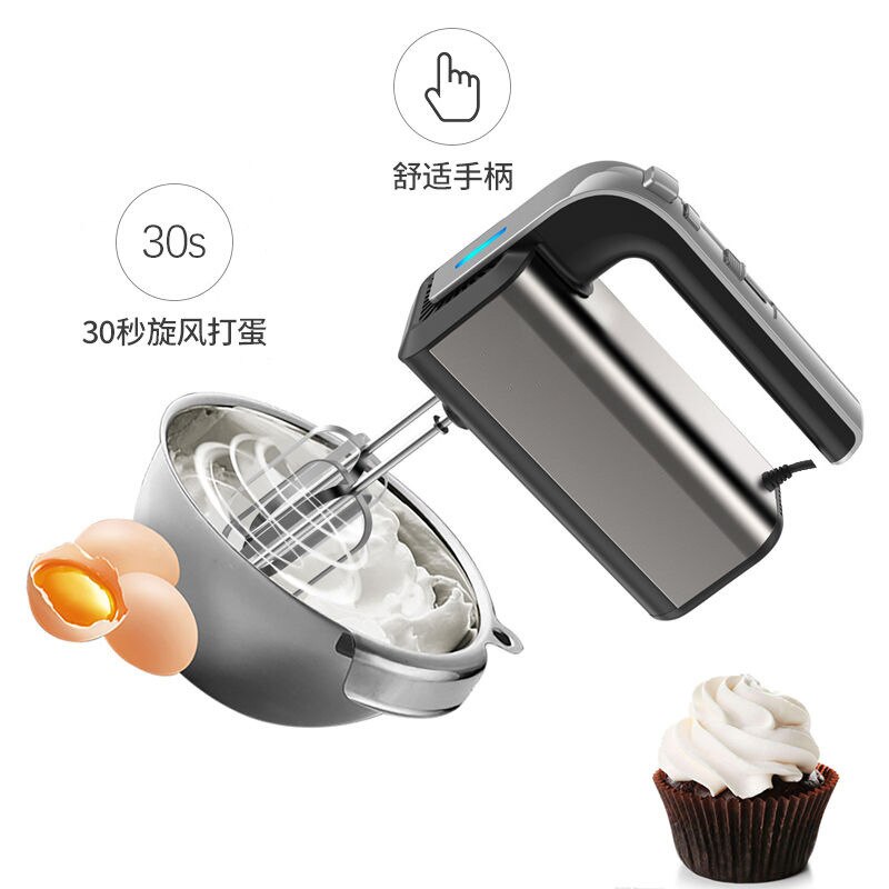 Electric Hand Mixer, 500 Watt, Stainless Steel Spiral Kneader, 5 Speeds Plus Turbo, 2 Helix Stirrers, 2 Hooks, Stand Mixer