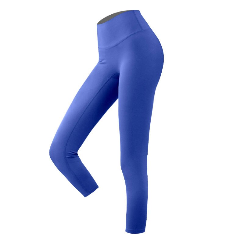 yoga pants 7 minutes running Pure color elastic fitness leggings Fitness Tight Gym Sport Workout Running High Waist leggings: Blue / S