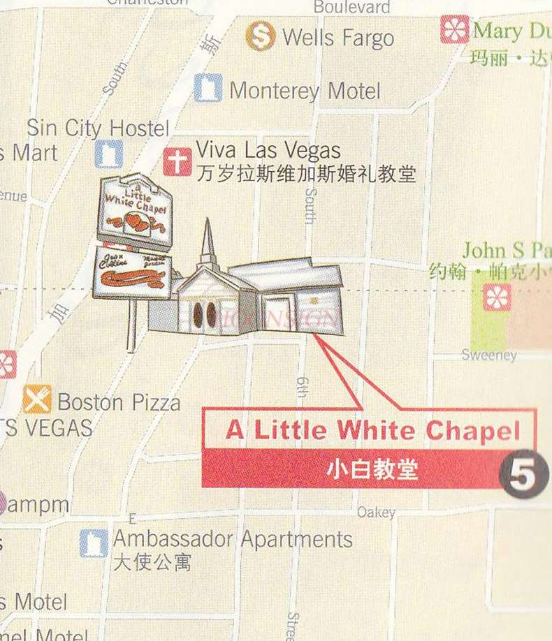 Las Vegas Travel Map Nevada Attractions Travel Guide Chinese and English callouts