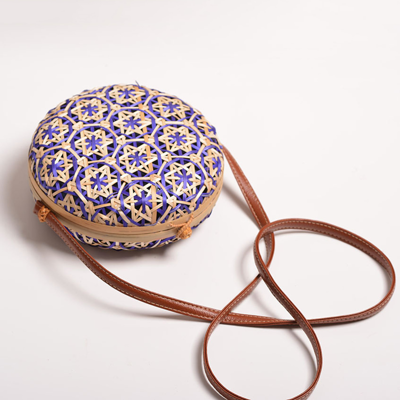 Sac rond en paille de bambou pour femmes, sacoche à bandoulière fait main bohème, sac de plage d'été creux initié, boîte Asus tissée en rotin