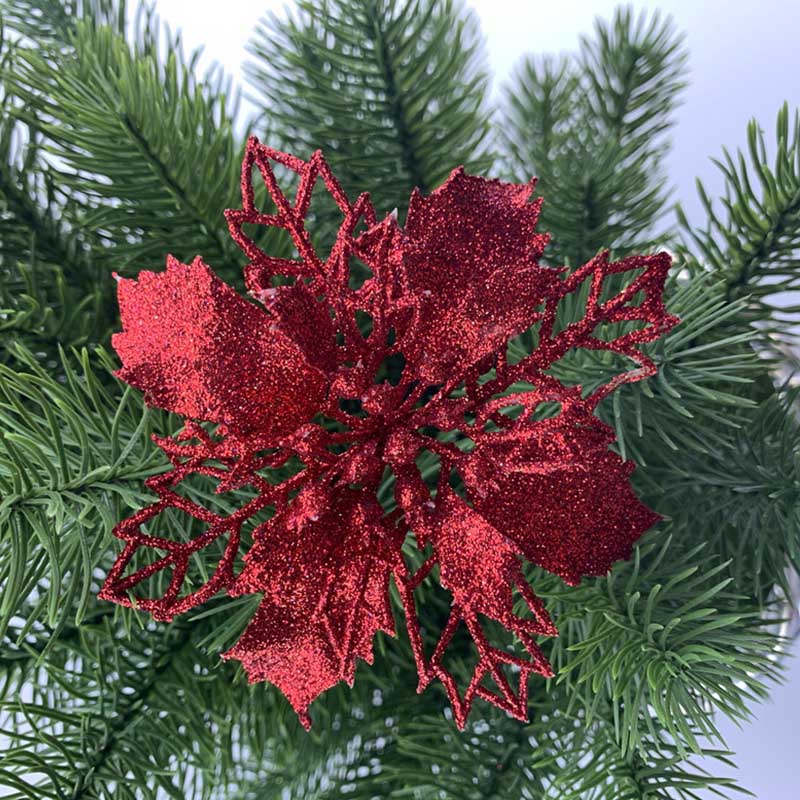 Arbre suspendu 10 pièces/ensemble fleur de noël Poinsettia fête décoration offre spéciale 9/11/16CM populaire paillettes: Rouge / 16CM