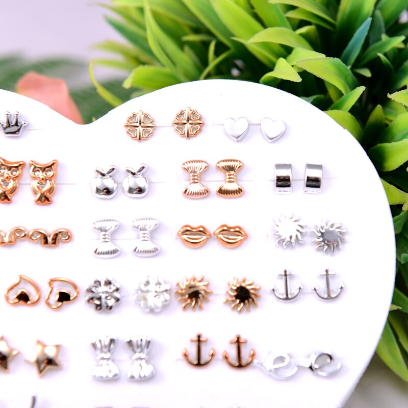 36 Pair/lot Multi-style Gold Black Heart Animal Geometric plastic Stud Earring Set Women Anti Allergy Girls Earrings Jewelry