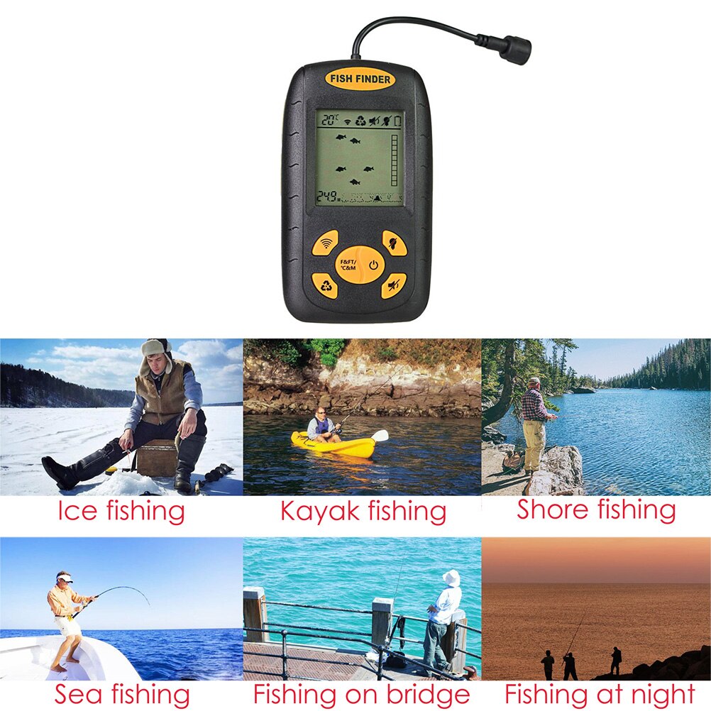 Portable Fish Finder LCD Display Water Depth Temperature Fishfinder with Wired Sonar Sensor Transducer