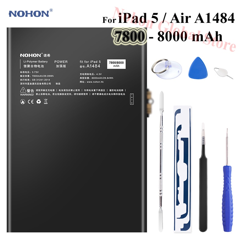 Nohon Batterie Für iPad 5 Luft Batterie 7800-8000mAh A1484 A1474 A1475 Bateria 0 Cycly + Werkzeuge Für Apfel iPad5 iPad Luft 5 Batterien