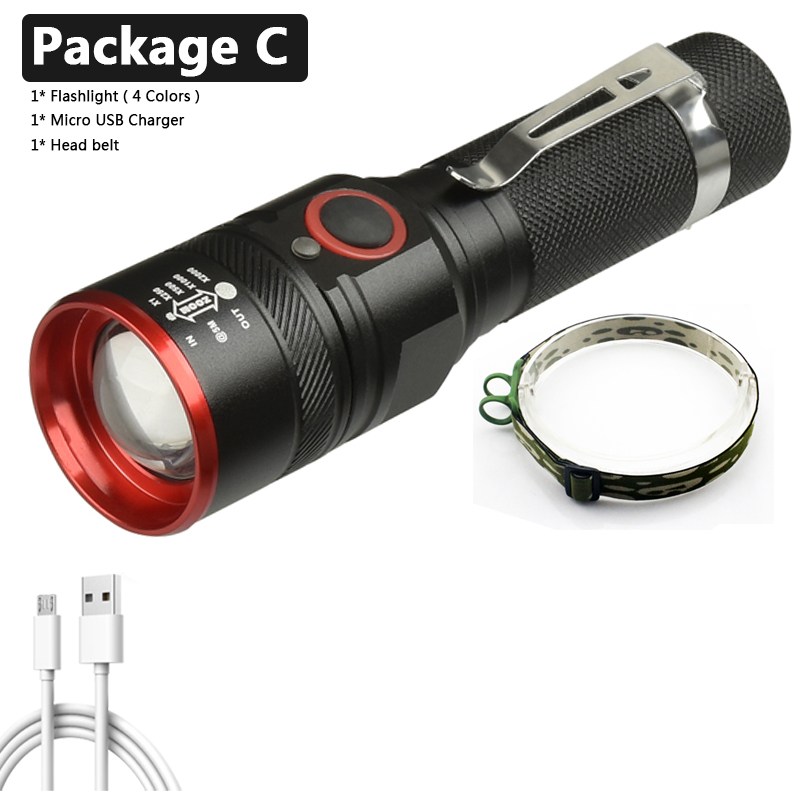 XM-L-linterna Led T6 recargable por USB, batería de 18650, 3000LM, de aluminio, resistente al agua, 3 modos, para ciclismo, Camping, Litwod: AAA / Verde