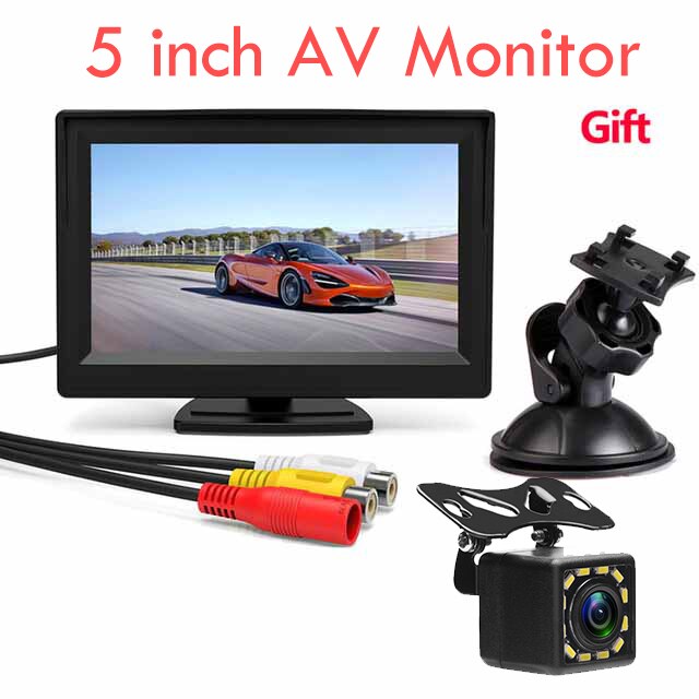 5 inch TFT LCD Screen Car Monitor HD800*480 Reversing Parking Monitor with 2 Video Input For Reverse Rearview Camera: Black 5 inch 12