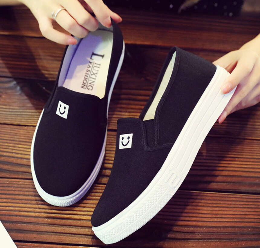 Respirant femmes baskets toile chaussures femme chaussures plates chaussures blanches noir chaussures décontractées dames mocassins chaussures