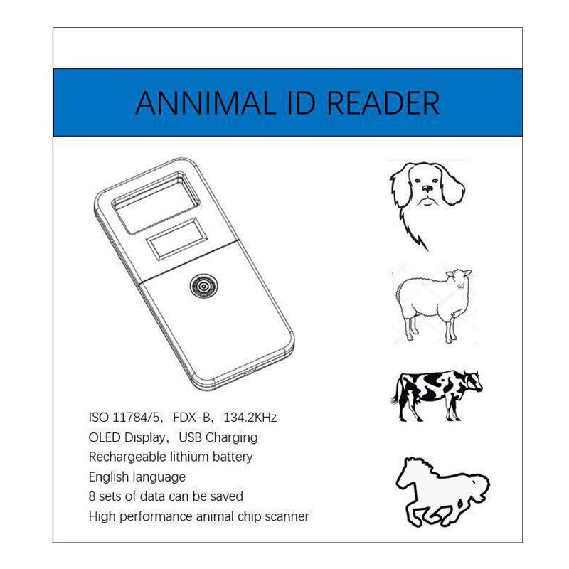 FDX-B Dier Huisdier Id Reader Chip Transponder Usb Rfid Handheld Microchip Scanner Voor Hond Katten Paard Dropship1