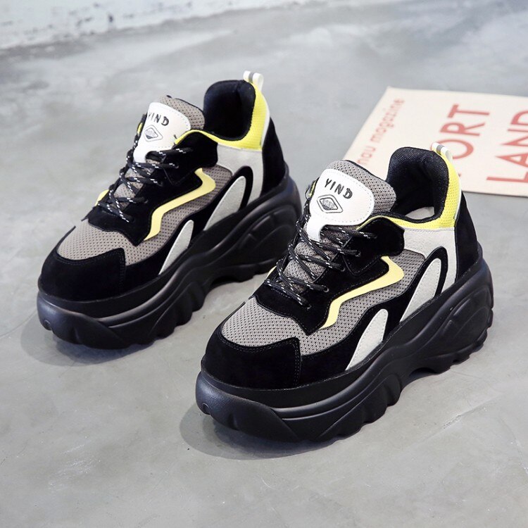 Kvinnor skor platå sneakers höga dolda klackar skor hiss wedges skor kvinnliga sneakers dam promenadskor  e15-20: Svart / 9
