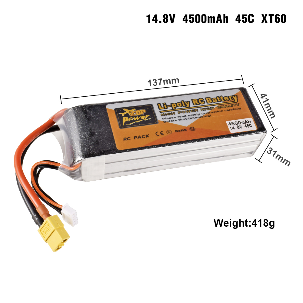 Batterie Lipo pour Voiture et Bateau RC, 4S, 14.8V, 1800-6000mAh, 30C, 45C, avec compte 60 T: green
