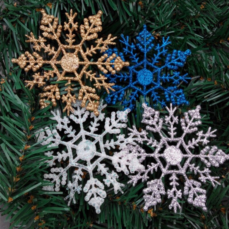 12 pièces/ensemble paillettes scintillantes flocon de neige ornements de noël guirlande de cintre d'arbre de noël faisant des décorations de noël
