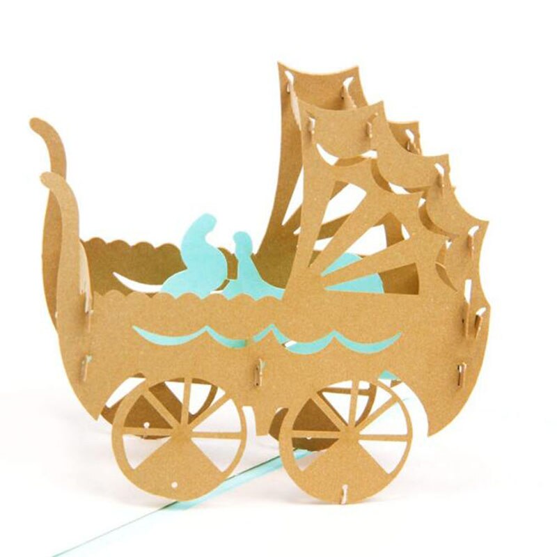 Papel feito à mão arte cartões em branco decoração 3d padrão criativo bebê no carrinho de bebê cartão pop up cartão de aniversário presente do bebê
