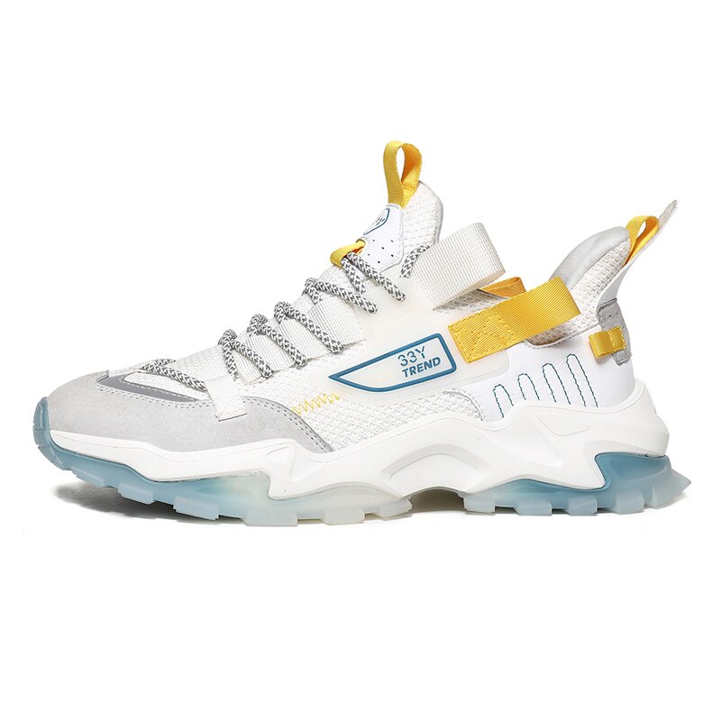 Chunky Sneakers Men Shoes Black Outdoor Trend Platform Sports Jogging Running Shoes: White Yellow / 9.5