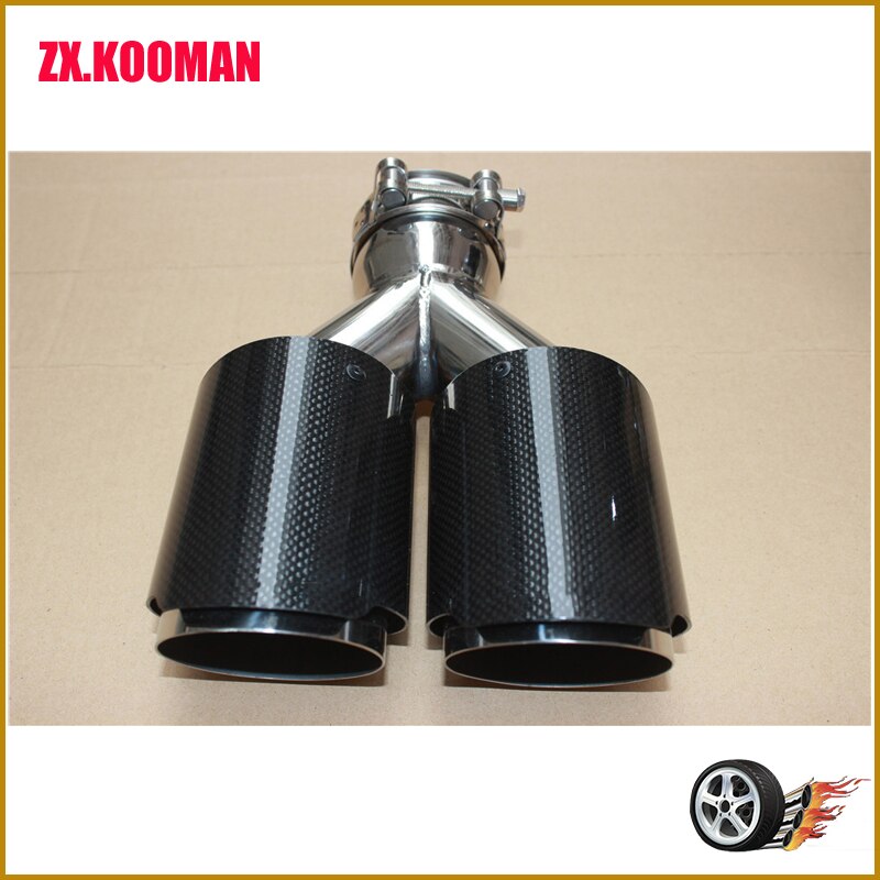 1PCS Y Style Universal Dual Glossy Carbon Fiber Exhaust Tip Muffler For Any Cars exhaust pipe For Akrapovic