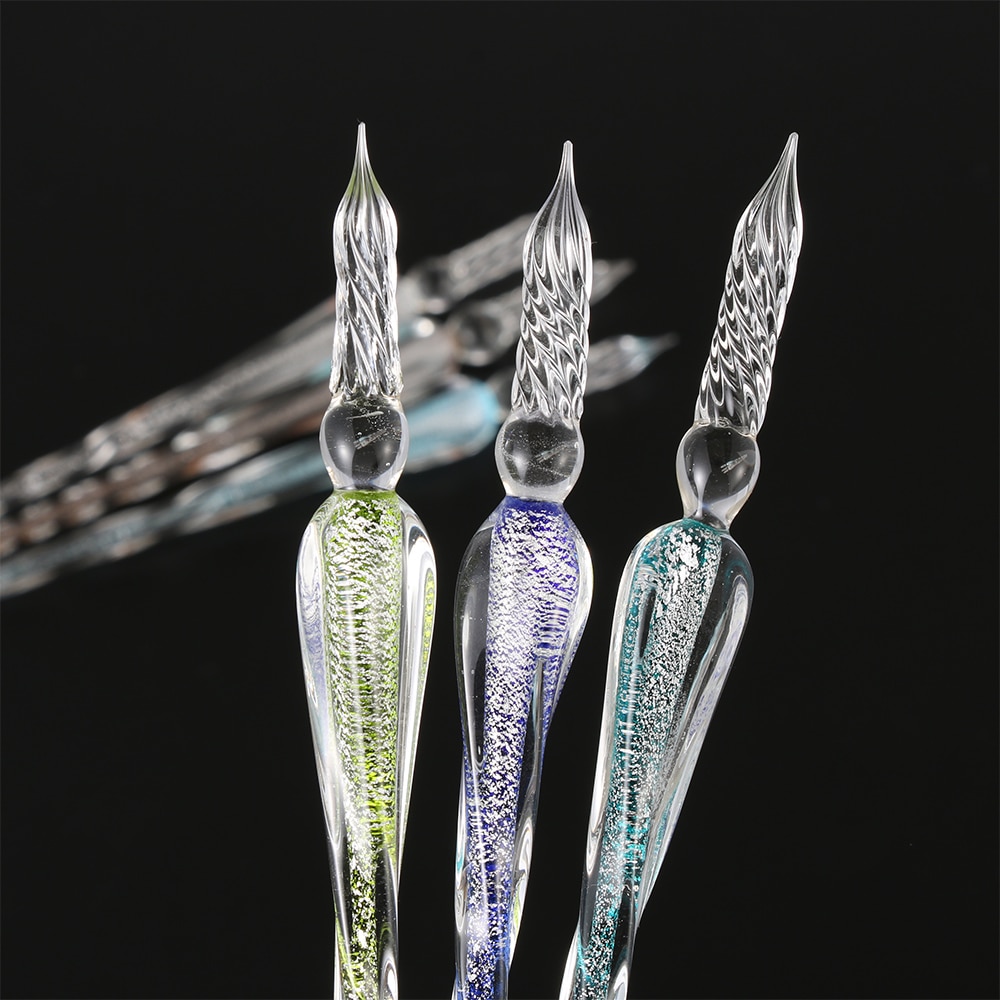 1Pcs Sicher Paket Vintage Glas Dip Tauch Stift Halter Unterschrift Füllung Tinte Brunnen Stifte Handgemachte Glas Dip Brunnen Stift