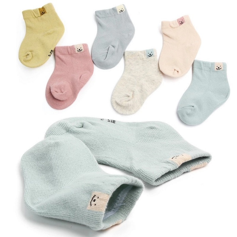 AiKway 1 Pair Baby Socks Cotton Solid Color Boy Girl Children Socks Cute Newborn Cartoon Socks Unisex