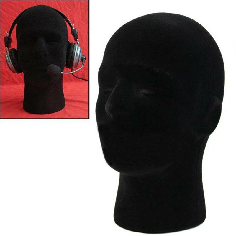 Cabeza de Peluca de poliestireno para hombre, sombreros de maniquí, gafas, maniquí de espuma, color negro