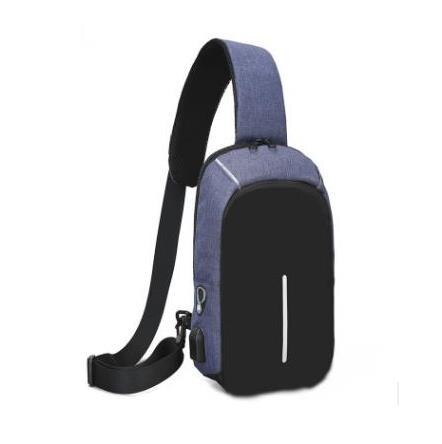 Mini mochila antirrobo multifunción con cargador USB para hombre, para el pecho bolso cruzado, bolsa de hombro Oxford de viaje corto: Azul