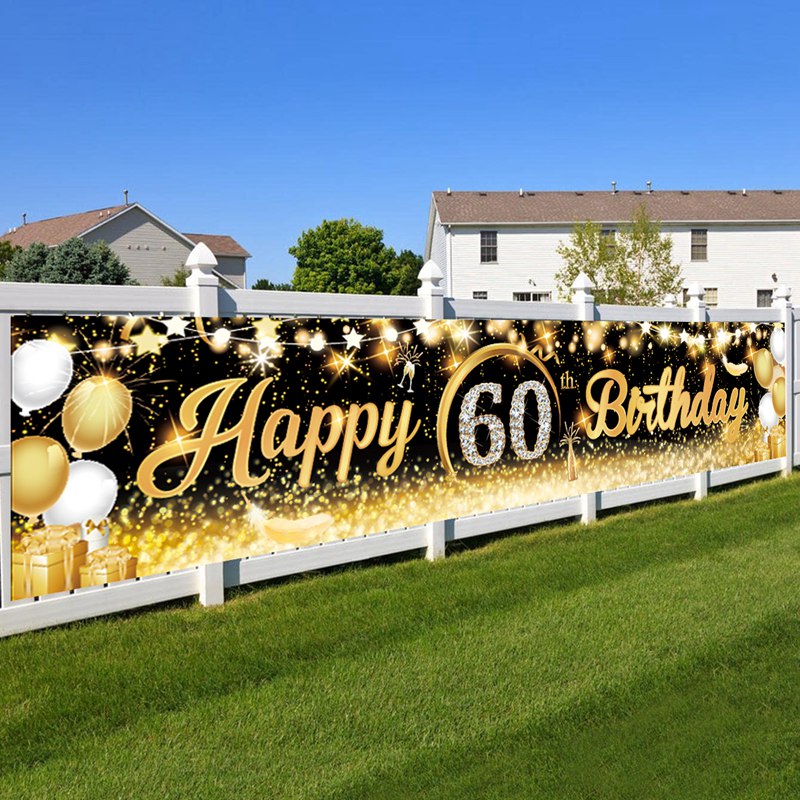 Decoración de de cumpleaños para hombre, camino de mesa, Pancarta, cortina de puerta, 60, 60 años