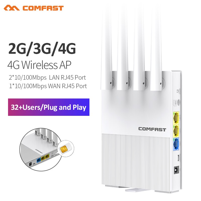CF-E3 4G LTE WiFi Router Wireless Modem With SIM Card Slot 2.4GHz 300Mbps Access Point 4*5dBi Omnidirectional Antennas
