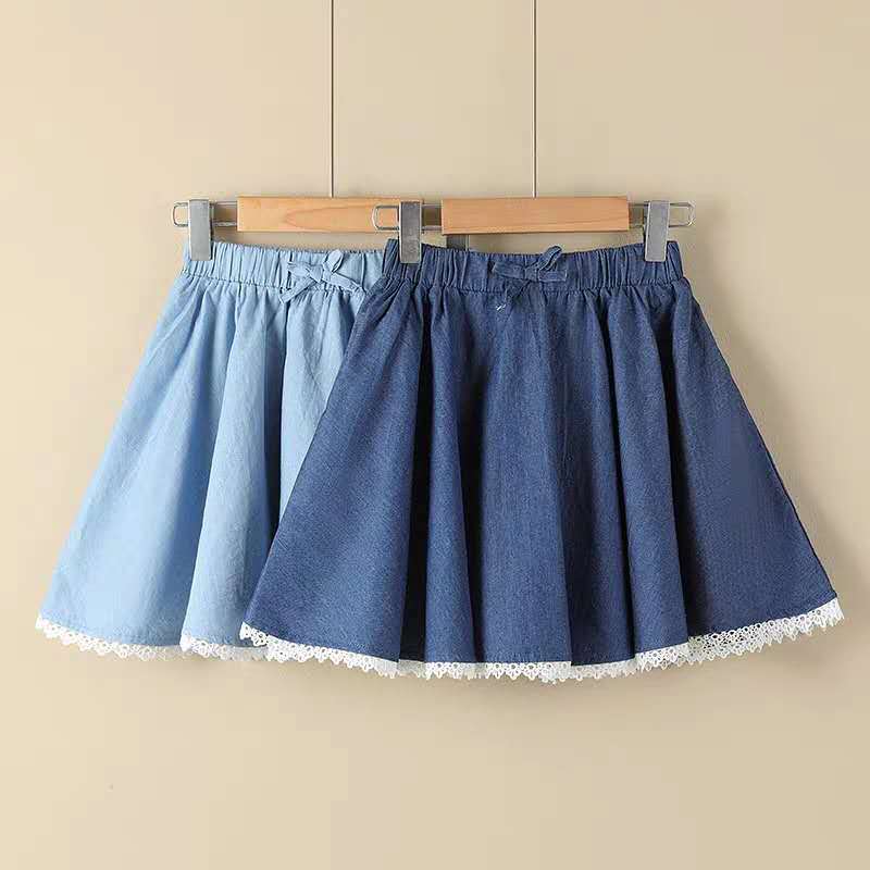 Piges sommer nederdele børn piger børns elastik talje a-line denim nederdel plisserede nederdele til småbørn  w124