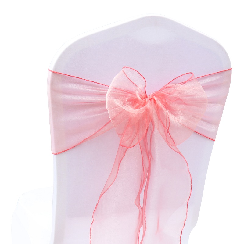 50 st/lot skirt band organza bröllopsdekorationer stol skärp skärp knut stolsöverdrag rosett band slipsar stolar dekoration tillbehör: Mörk korall