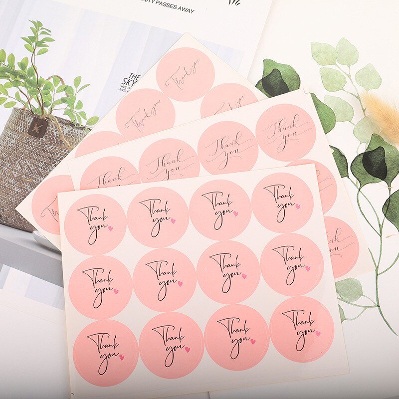 120pcs Pink label paper Thank You Sticker Seal Labels Christmas Decoration Sticker for Package Stationery Sticker