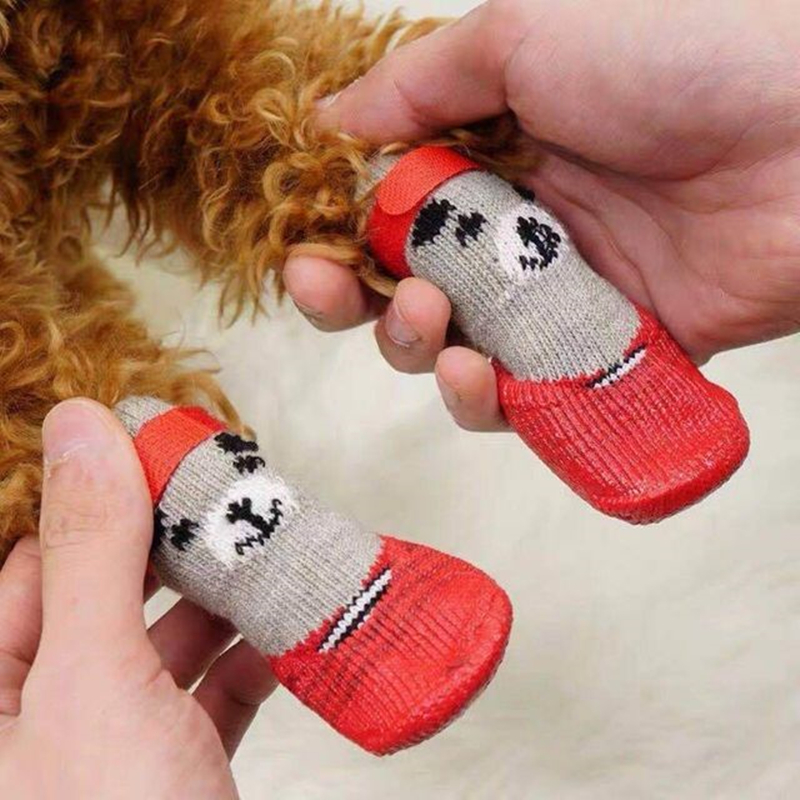 4pcs/Set Waterproof Non-slip Pet Dog Shoes Cotton Rubber Dog Rain Snow Boot Sock for Puppy Large Small Cats Dogs Pet Accessories
