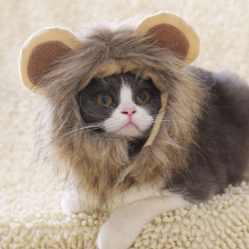 Disfraz de Melena De León para mascota, disfraz de gato y perro pequeño, peluca cálida, gorro, decoración de Navidad, Halloween