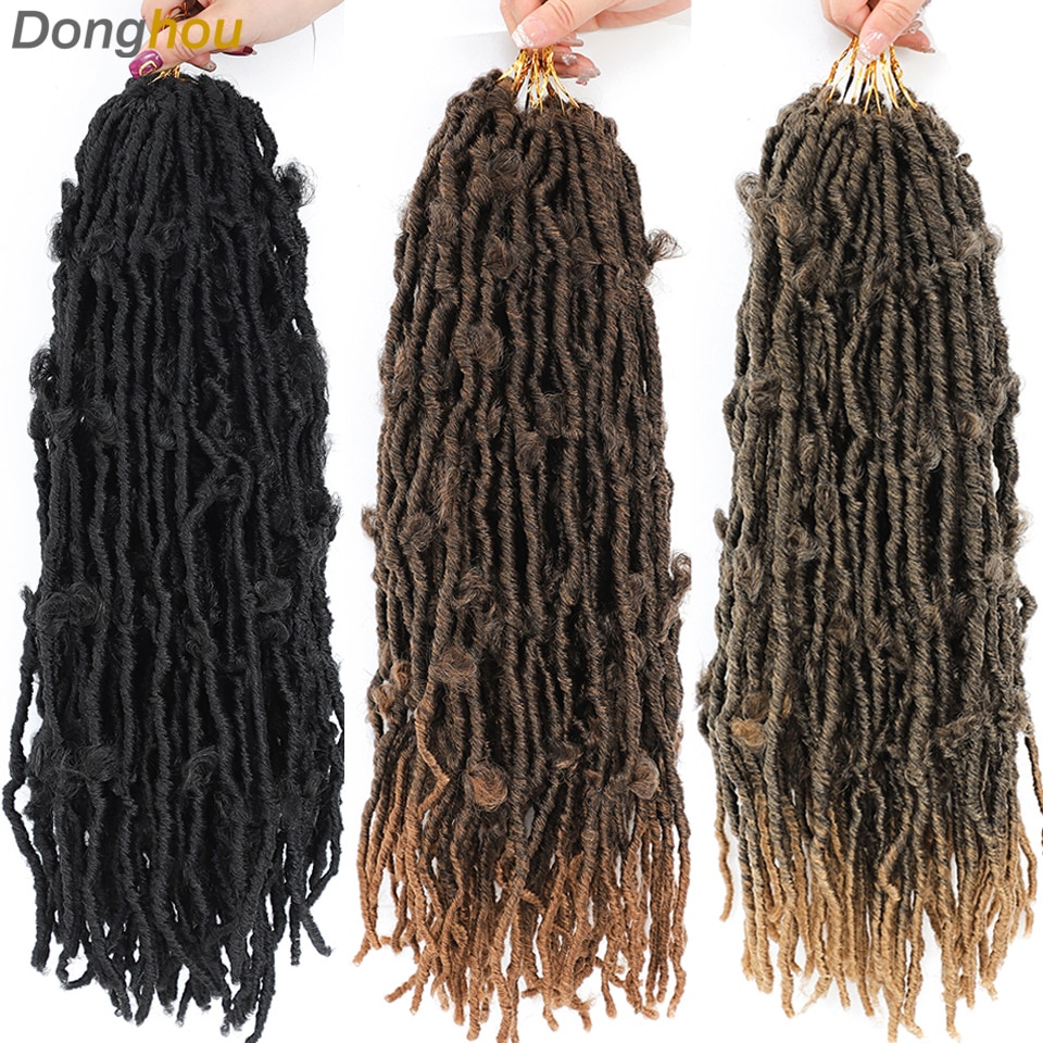 Donghou Ombre Butterfly Locs Crochet Hair Distressed Butterfly Locs Crochet Braids Goddess Pre Looped Long Locs Pre-Twist Braid