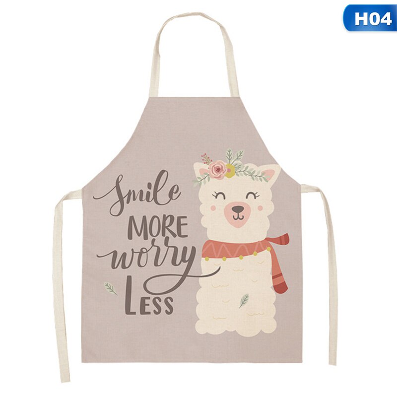 1pc Cute Alpaca llama Printed Apron Cotton Linen Sleeveless Aprons Household Cooking Baking Waist Bib Kitchen Pinafore 53*65cm: 4