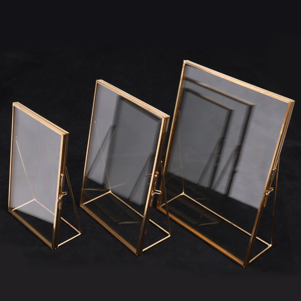 Antique Gold Metal Glass Photo Picture Frame Home Office Wedding Decor Freestanding