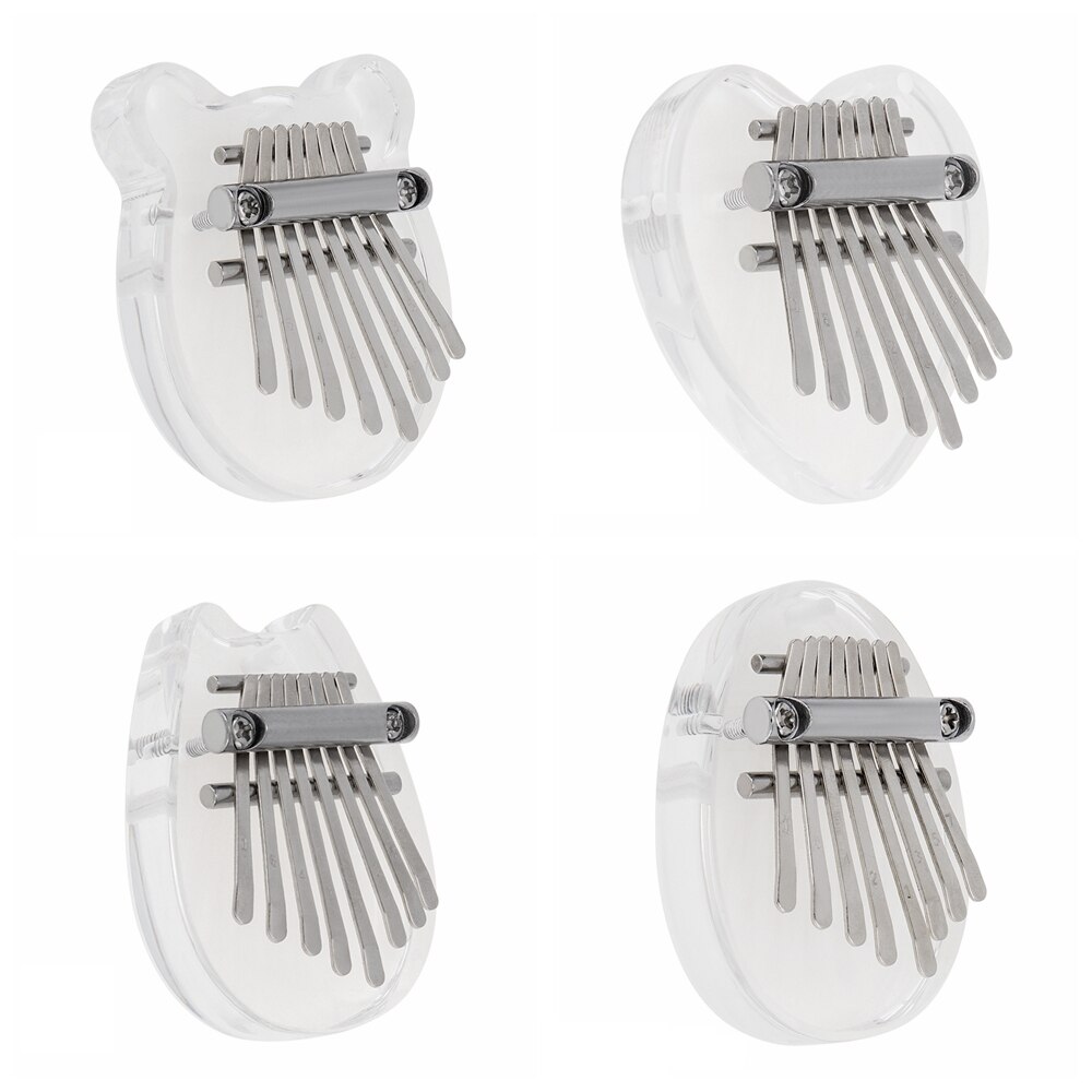 Mini 8 Key Kalimba Crystal Transparent Thumb Piano Bear Heart Cat Water Shape Mbira Musical Instruments