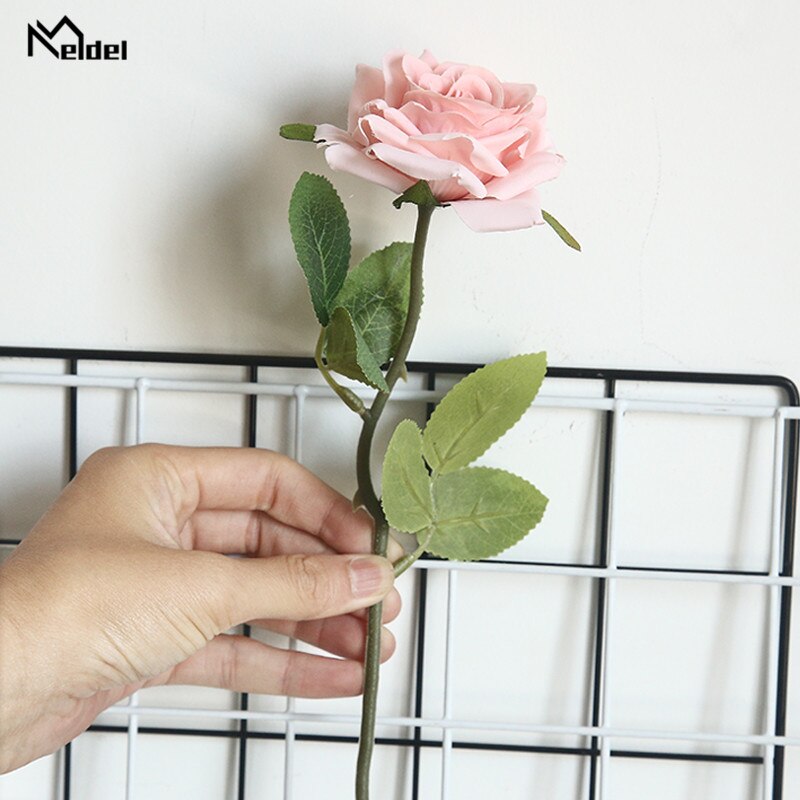 Meldel 1 gren bryllup kunstige roser blomster silke flores hjemme ball fest bursdag dekorativ hvit imitasjon roser floral: Dyprosa