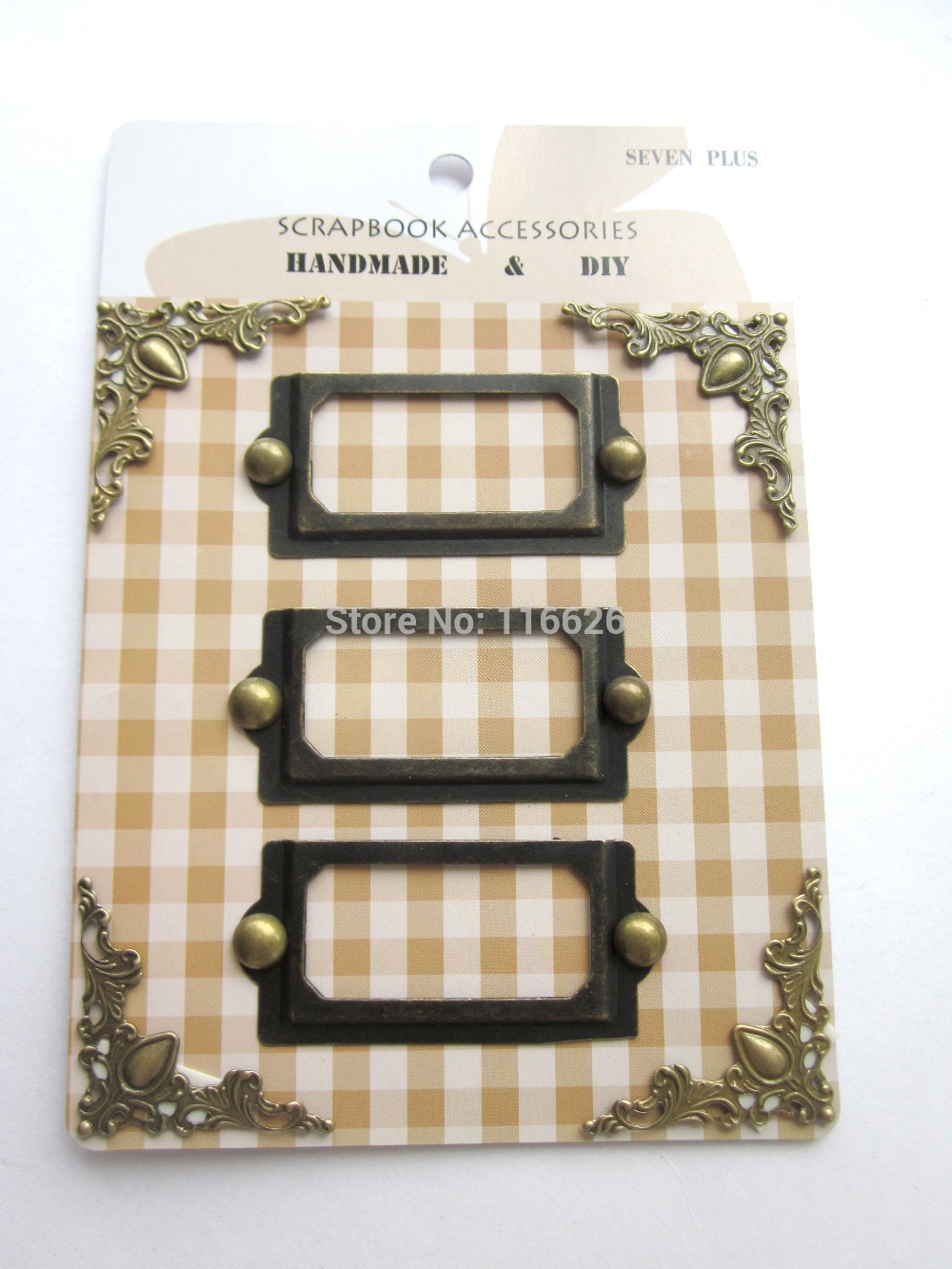 6 tarjetas/lote de etiquetas de marco de metal plateado para decoración de álbumes de recortes con clavos y soporte de tarjeta de libro de bronce, etiqueta de esquina