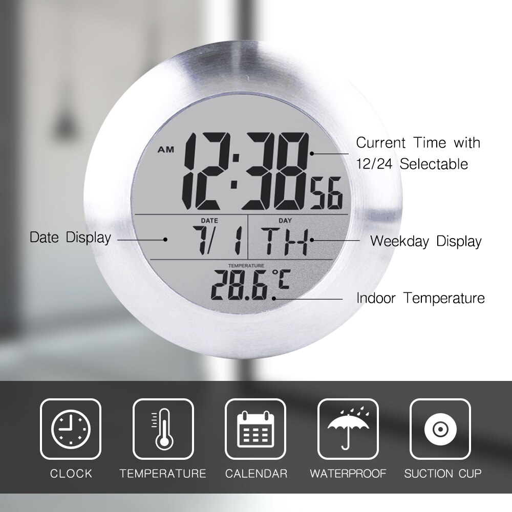 Reloj de pared para baño, relojes para ducha, temporizador, temperatura, humedad, termómetro Digital, impermeable,