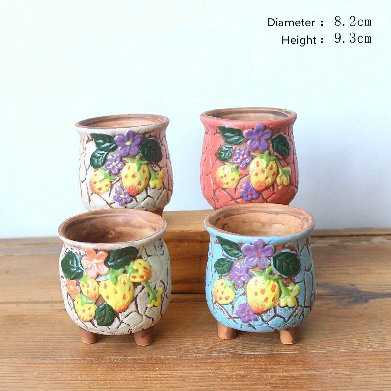 2pcs Ceramic Succulent Flower Pot Hand-painted Strawberry Nursery Pots Indoor Garden Planting Pots Garden Pots: 4531