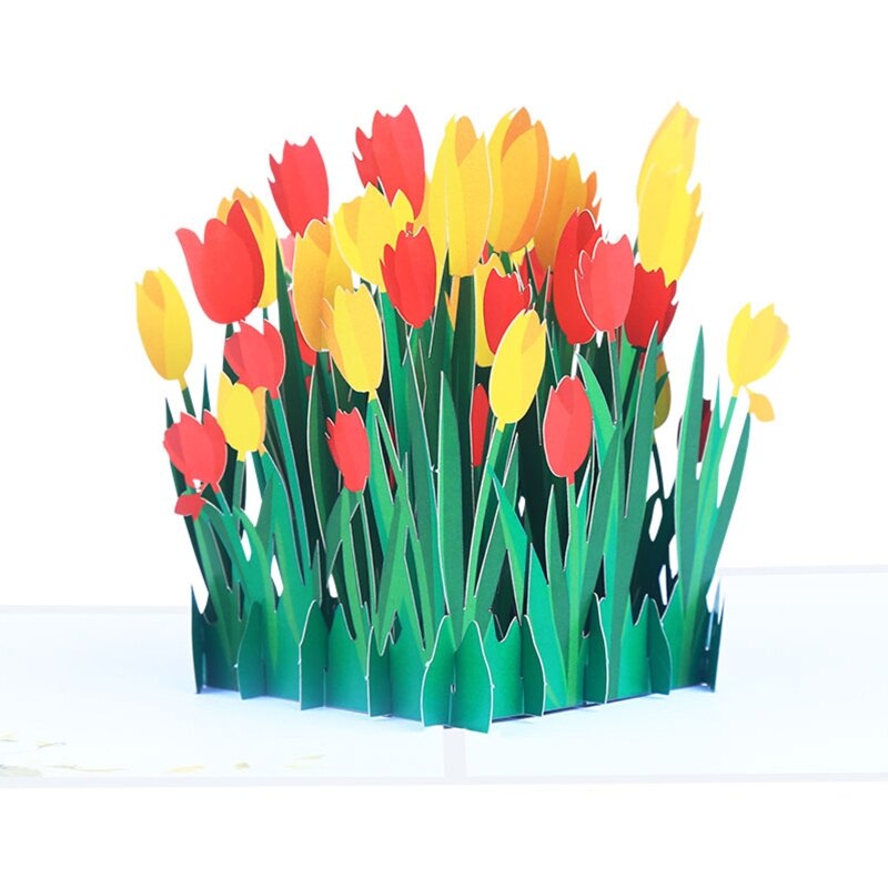 13ME 3D Pop Up Greeting Card Tulip Flower Birthday Card for Mothers Father's Day Anniversary Valentine's Day Graduation Wedding