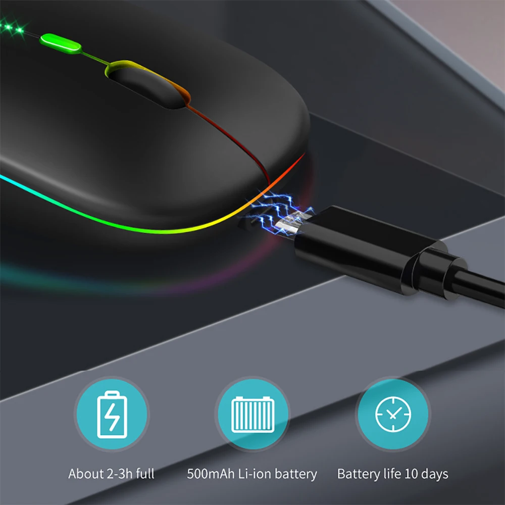 Bluetooth 5.1 Maus RGB 2,4G Drahtlose Maus Wiederaufladbare Maus Stille Maus USB Gaming Maus Mäuse 1600DPI für PC Laptop Tablet