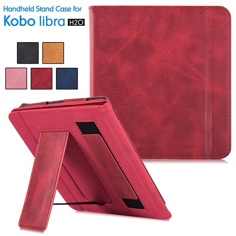 Aroita – Étui de protection avec support pour Kobo Libra H2O, cuir PU, avec dragonne, fermeture magnétique, veille automatique, housse intelligente: Red wine