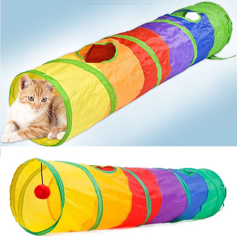 Cat Toys Funny Cat Striped/Flower Print Cat Tunnel Foldable Cat Tube Kitty Training Toys Cat Accessories Pet Supplies