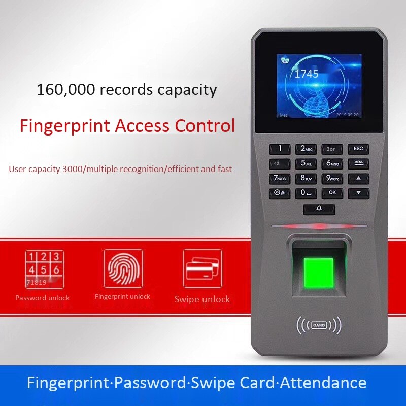 Fingerprint Time Attendance 2.4 Inch Sn 3000 Capacity Access Control Supports Fingerprint Pword Card Recorder: Default Title
