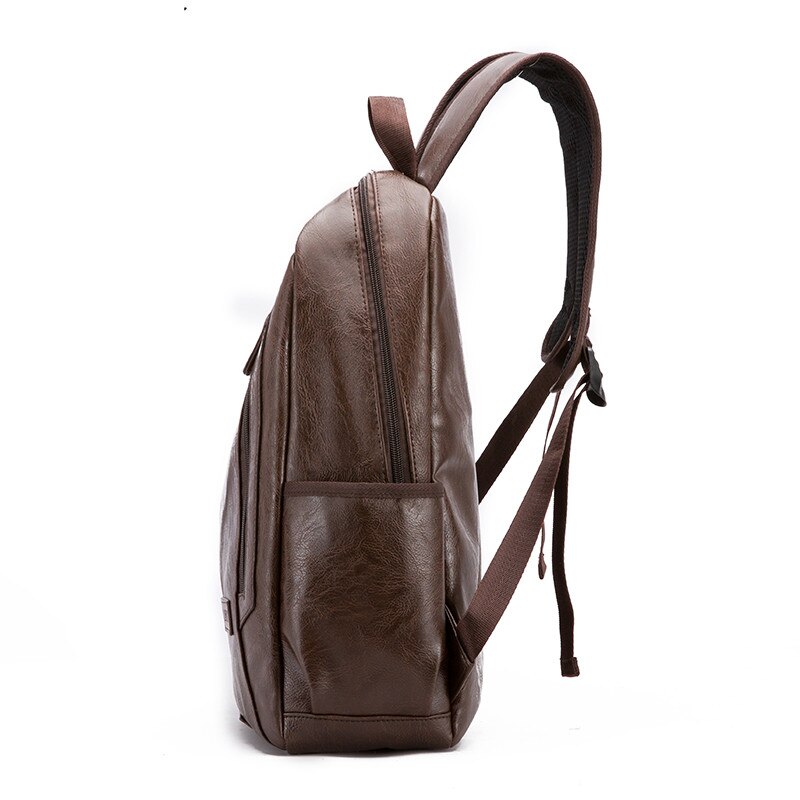 PU Leather Men Backpack Solid School Bags For Teenager Boy's Casual Men Black Backpacks